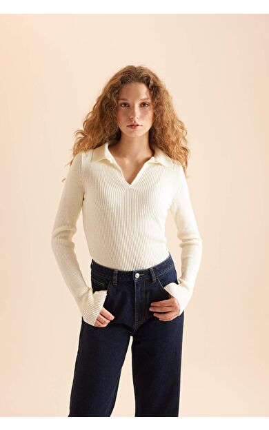 DeFacto Fitted Polo Yaka Ribana Kazak