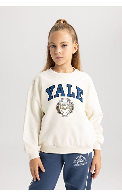DeFacto Kız Çocuk Yale University Relax Fit Bisiklet Yaka Sweatshirt