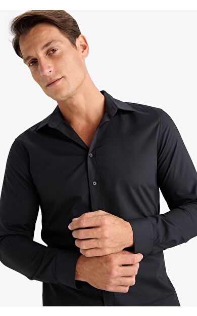 DeFacto Slim Fit İtalyan Yaka Non Iron Ütü Gerektirmeyen Uzun Kollu Gömlek A7803AX24SPBK27