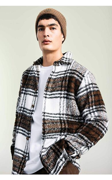 DeFacto Regular Fit Polo Yaka Ekose Desenli Gömlek Ceket