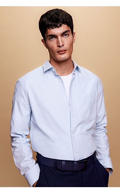 DeFacto Regular Fit Polo Yaka Oxford Uzun Kollu Gömlek A8028AX23AUBE723
