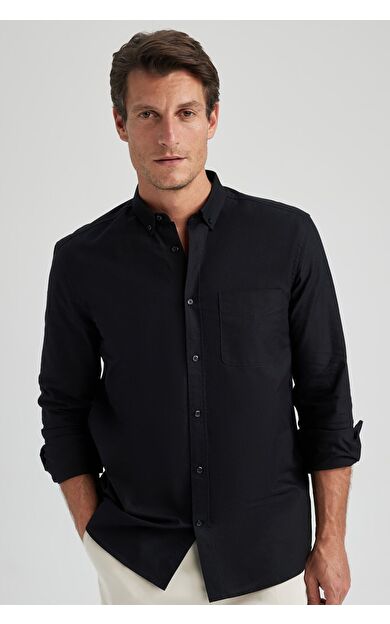 DeFacto Regular Fit Polo Yaka Oxford Uzun Kollu Gömlek A8028AX23AUBK81