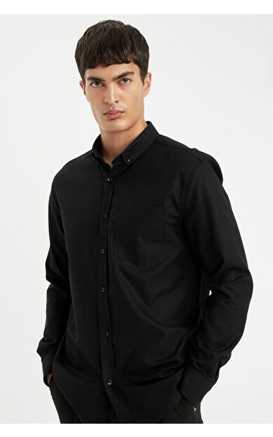 DeFacto Regular Fit Polo Yaka Oxford Uzun Kollu Gömlek A8028AX24AUBK81