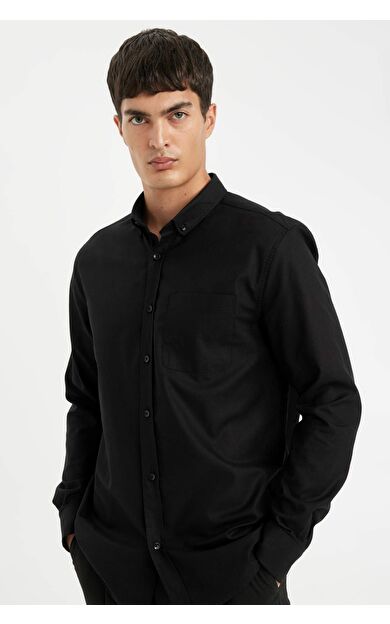 DeFacto Regular Fit Polo Yaka Oxford Uzun Kollu Gömlek A8028AX24AUBK81