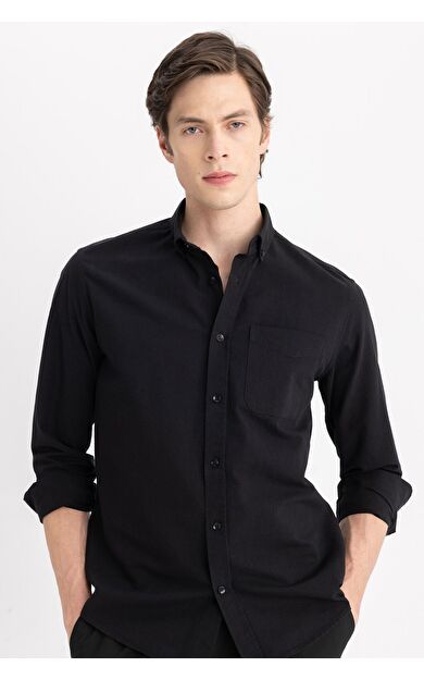 DeFacto Regular Fit Polo Yaka Oxford Uzun Kollu Gömlek A8028AX24SPBK81