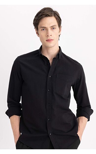 DeFacto Regular Fit Polo Yaka Oxford Uzun Kollu Gömlek A8028AX24SPBK81