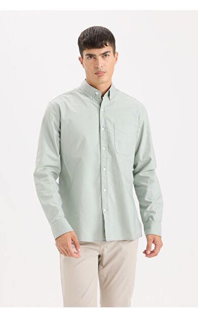 DeFacto Regular Fit Polo Yaka Oxford Basic Düz Uzun Kollu Gömlek A8028AX25SPGN1128
