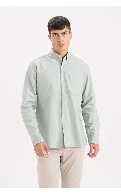 DeFacto Regular Fit Polo Yaka Oxford Basic Düz Uzun Kollu Gömlek A8028AX25SPGN1128