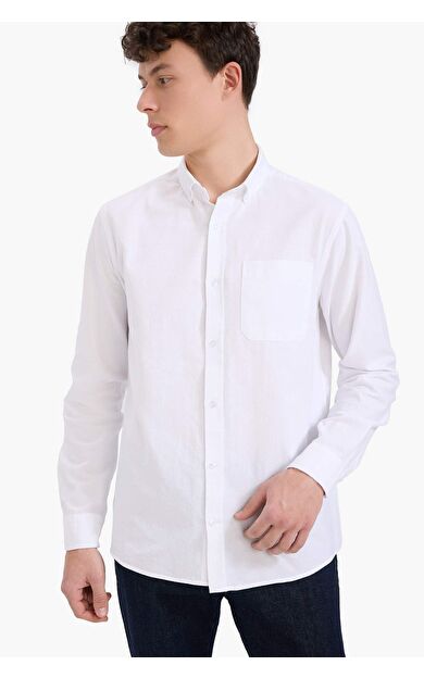 DeFacto Regular Fit Polo Yaka Oxford Basic Düz Uzun Kollu Gömlek A8028AX25SPWT34