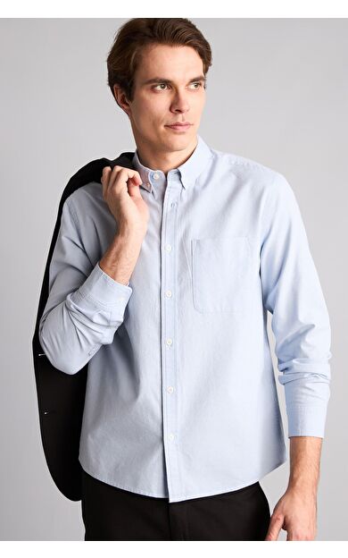 DeFacto %100 Pamuk Regular Fit Polo Yaka Oxford Basic Uzun Kollu Gömlek