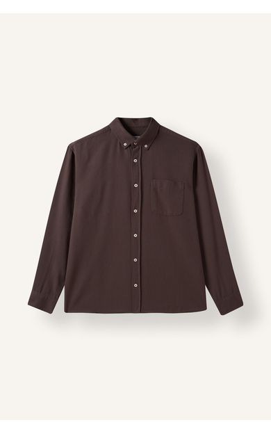 DeFacto %100 Pamuk Regular Fit Polo Yaka Oxford Basic Uzun Kollu Gömlek Kahve