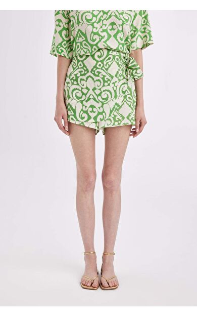 DeFactoFit Yüksek Bel Geniş Paça Desenli Viskon Şort