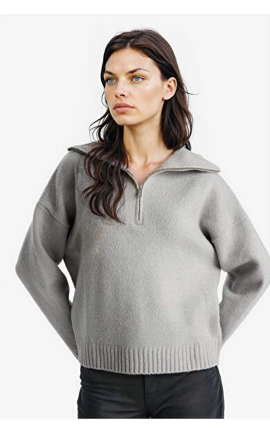 DeFacto Oversize Geniş Kalıp Polo Yaka Fermuarlı Kazak