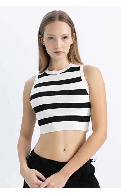 DeFacto DeFactoFit Coool Slim Fit Bisiklet Yaka Çizgili Triko Atlet A8242AX24SPBK27