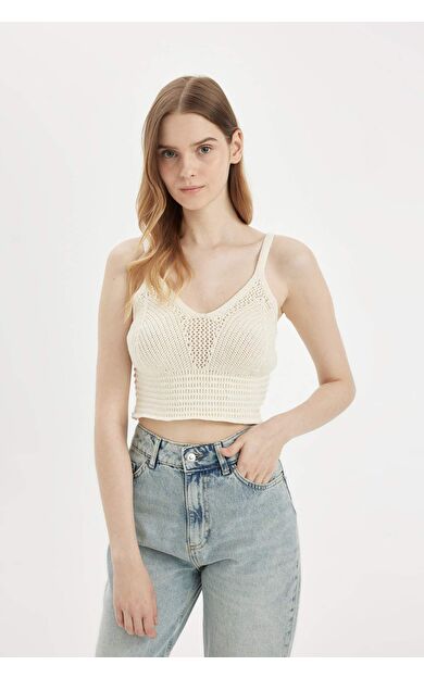 DeFacto DeFactoFit Slim Fit V Yaka Örgü Atlet A8433AX24SMER98