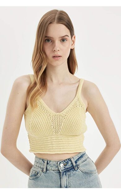 DeFactoFit Slim Fit V Yaka Örgü Atlet A8433AX24SMYL242