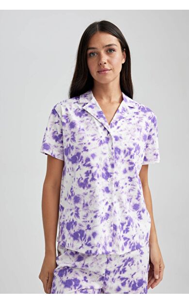DeFacto Fall in Love Regular Fit Gömlek Yaka %100 Pamuk Pijama Üstü