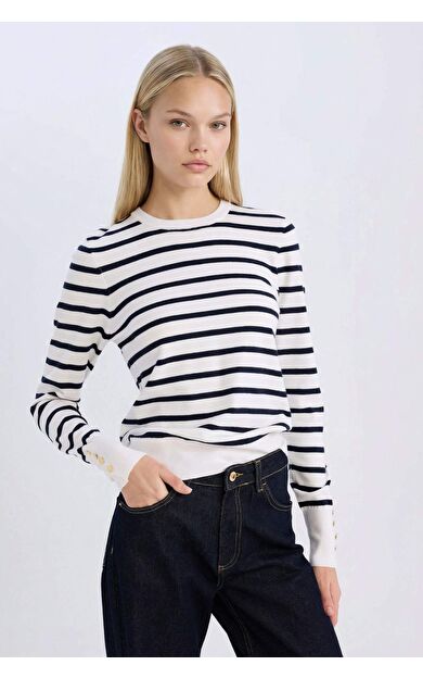 DeFacto Regular Fit Çizgili Bisiklet Yaka Triko Kazak A8490AX25SPER105