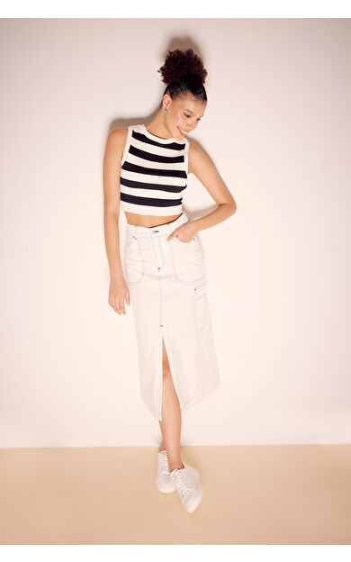 DeFacto DeFactoFit Coool Kargo Fit Poplin Midi %100 Pamuk Etek