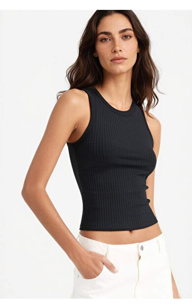DeFacto Slim Fit Dar Kesim Halter Yaka Fitilli Kaşkorse Atlet A8859AX25AUBK81