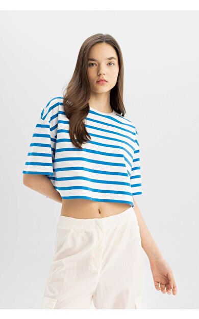 DeFactoFit Coool Fitted Çizgili Kısa Kollu Tişört A9046AX24SMBE439