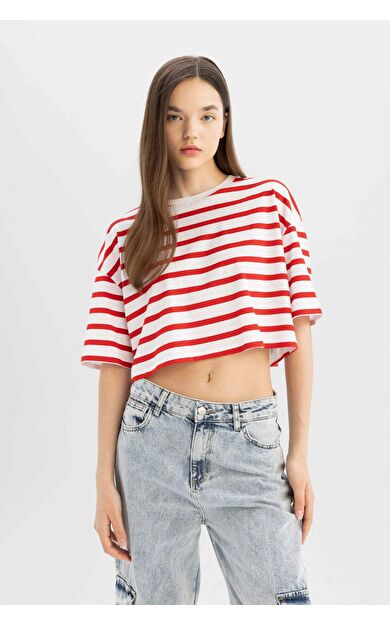 DeFactoFit Coool Fitted Çizgili Kısa Kollu Tişört A9046AX24SMRD44