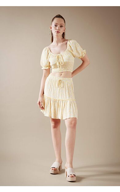 DeFacto Batik Krinkıl Viskon Mini Etek