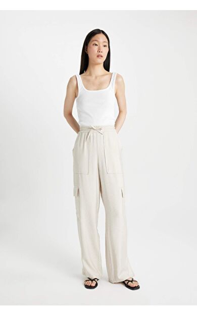 DeFactoFit Wide Leg Cepli Yüksek Bel Geniş Paça Uzun Boy Pantolon