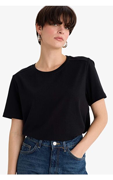 Regular Fit Bisiklet Yaka Basic Düz Premium Kısa Kollu Tişört