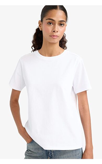 DeFacto Regular Fit Bisiklet Yaka Basic Düz Premium Kısa Kollu Tişört A9428AX25AUWT79