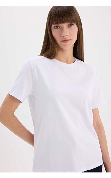 DeFacto Regular Fit Bisiklet Yaka Basic Düz Casual Premium Kısa Kollu Tişört A9428AX25SPWT34