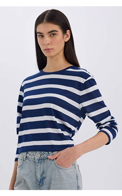 DeFacto Regular Fit Bisiklet Yaka Çizgili Casual Uzun Kollu Tişört A9442AX24WNNV31