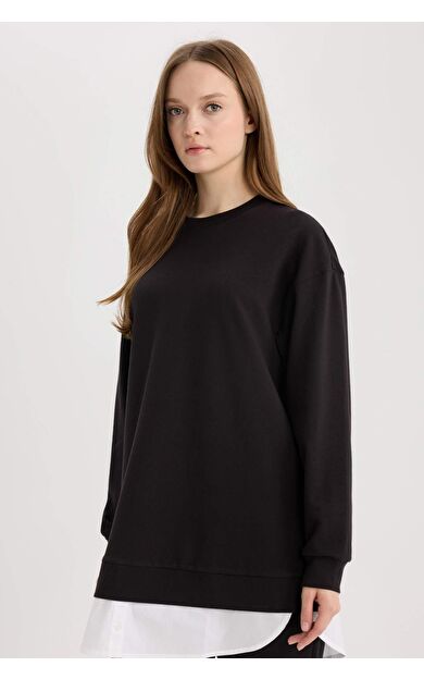 DeFacto Regular Fit Bisiklet Yaka Basic Düz Sweatshirt Tunik A9529AX25SPBK81