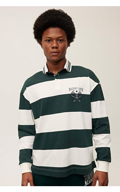 DeFacto Boxy Fit Polo Yaka Çizgili Polo Tişört