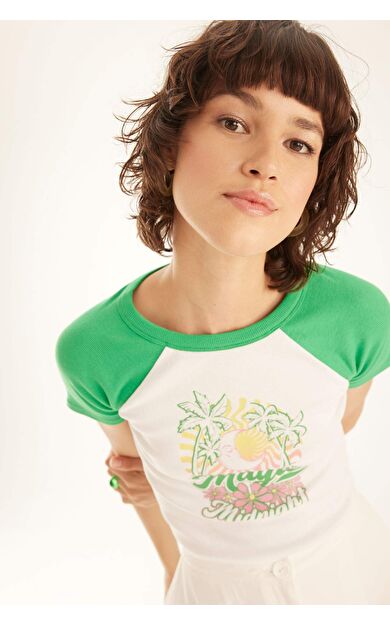 DeFacto DeFactoFit Coool Fitted Baskılı Kısa Kollu Tişört A9896AX23HSGN689