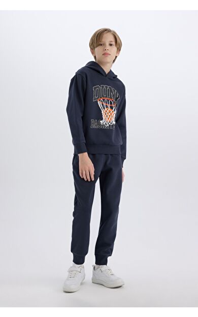 DeFacto Erkek Çocuk 2'li Takım Kapüşonlu Baskılı Sweatshirt Beli Paçası Lastikli Eşofman Altı B0410A824CWAR225
