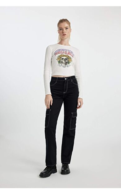 DeFacto DeFactoFit Coool Straight Fit Kargo Gabardin Pantolon B0458AX23AUBK27