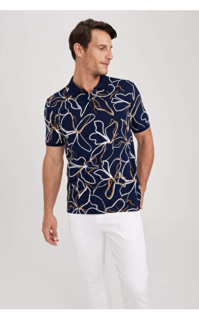 DeFacto Slim Fit Polo Yaka Desenli Kısa Kollu Tişört