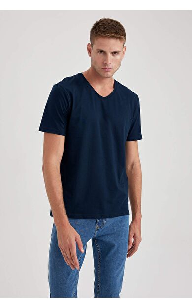 DeFacto Slim Fit Dar Kesim V Yaka Pamuklu Tişört B0646AXNSNV149