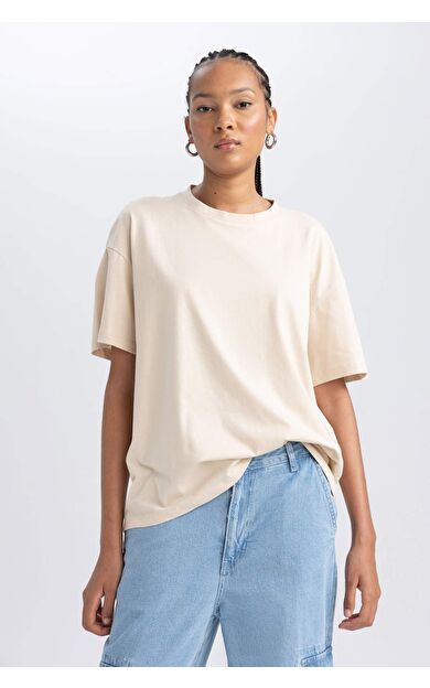 DeFacto Oversize Geniş Kalıp Bisiklet Yaka Kısa Kollu Tişört B0648AXNSBG663