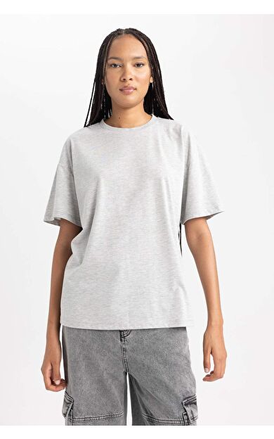 DeFacto Oversize Geniş Kalıp Bisiklet Yaka Kısa Kollu Tişört B0648AXNSGR210