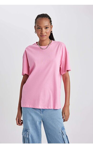 DeFacto Oversize Geniş Kalıp Bisiklet Yaka Kısa Kollu Tişört B0648AXNSPN46