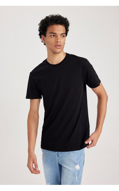 DeFacto %100 Pamuk Slim Fit Dar Kesim Bisiklet Yaka Basic Düz Kısa Kollu Tişört B0653AXNSBK81