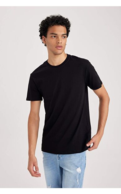DeFacto %100 Pamuk Slim Fit Dar Kesim Bisiklet Yaka Basic Düz Kısa Kollu Tişört B0653AXNSBK81