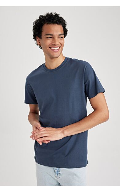 DeFacto %100 Pamuk Slim Fit Dar Kesim Bisiklet Yaka Basic Düz Kısa Kollu Tişört B0653AXNSIN137
