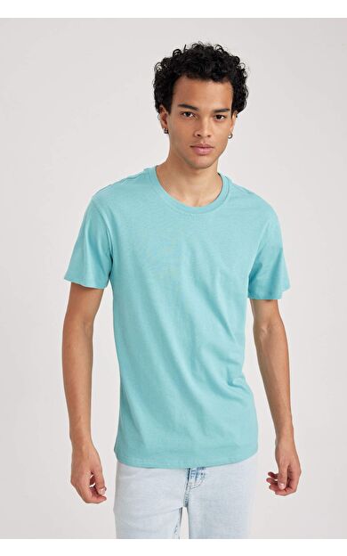 DeFacto %100 Pamuk Slim Fit Dar Kesim Bisiklet Yaka Basic Düz Kısa Kollu Tişört B0653AXNSTR209