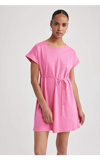 A Kesim Bisiklet Yaka Penye Kısa Kollu Elbise