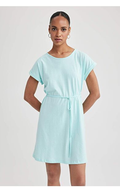 A Kesim Bisiklet Yaka Penye Kısa Kollu Elbise
