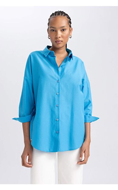 Oversize Geniş Kalıp Gömlek Yaka Poplin Uzun Kollu Tunik