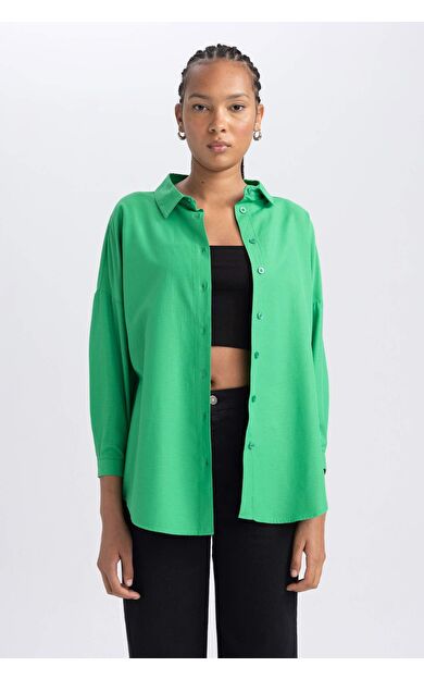 Oversize Geniş Kalıp Gömlek Yaka Poplin Uzun Kollu Tunik